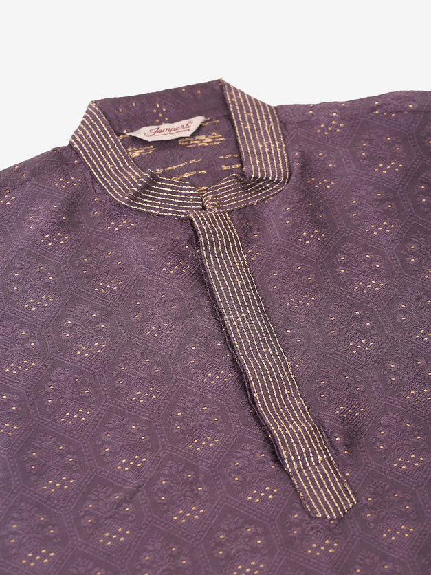 Men's Collar Embroidered Kurta Pyjama Set- Purple