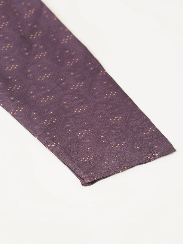 Men's Collar Embroidered Kurta Pyjama Set- Purple