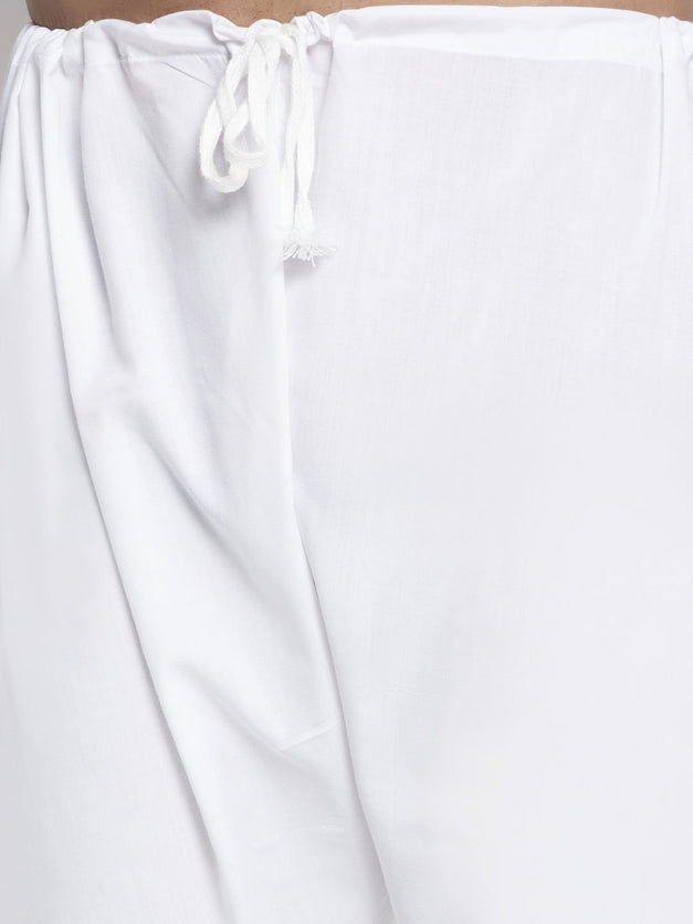 Beige & White Woven Design Kurta with Pyjamas