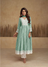 Load image into Gallery viewer, Lakhnawi  Embroidered Anarkali Suit Set - Sea Green
