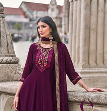 Load image into Gallery viewer, Lily: Plum Purple Embroidered Anarkali Set With Dupatta
