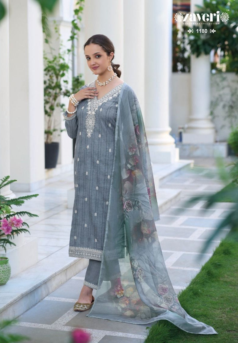 Zaveri - Grey Suit Set with Dupatta