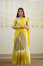 Load image into Gallery viewer, Preorder: Izhaiyini- Sunny Yellow Floral Organza Halfsaree
