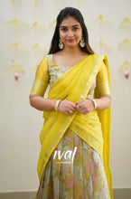 Load image into Gallery viewer, Preorder: Izhaiyini- Sunny Yellow Floral Organza Halfsaree

