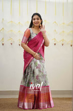 Load image into Gallery viewer, Preorder: Izhaiyini- Pink Floral Organza Halfsaree
