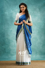 Load image into Gallery viewer, Preorder: Savarna - White And Deep Ocean Blue Cotton Halfsaree
