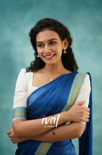 Load image into Gallery viewer, Preorder: Savarna - White And Deep Ocean Blue Cotton Halfsaree
