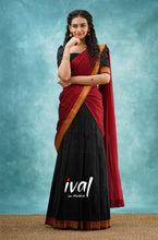 Load image into Gallery viewer, Preorder: Savarna – Black And Maroon Cotton Halfsaree
