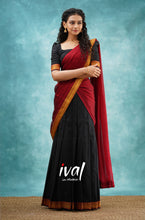 Load image into Gallery viewer, Preorder: Savarna – Black And Maroon Cotton Halfsaree
