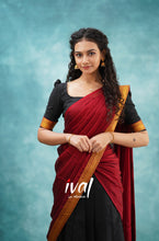 Load image into Gallery viewer, Preorder: Savarna – Black And Maroon Cotton Halfsaree
