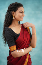 Load image into Gallery viewer, Preorder: Savarna – Black And Maroon Cotton Halfsaree
