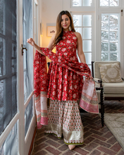 Load image into Gallery viewer, Red Handblock Sharara Set With Dupatta
