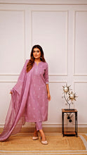 Load image into Gallery viewer, Dark Pinkish Lavender Kurta Pant Set With Dupatta
