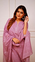 Load image into Gallery viewer, Dark Pinkish Lavender Kurta Pant Set With Dupatta
