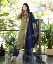 Load image into Gallery viewer, Green and Blue Handloom Cotton Kurta Pant Set With Dupatta
