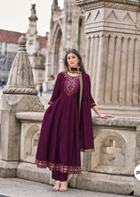 Load image into Gallery viewer, Lily: Plum Purple Embroidered Anarkali Set With Dupatta
