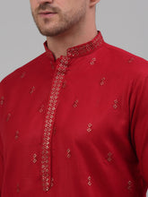 Load image into Gallery viewer, Men&#39;s Red Embroidered Straight Kurta Set With Pyjama
