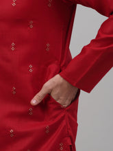 Load image into Gallery viewer, Men&#39;s Red Embroidered Straight Kurta Set With Pyjama
