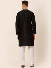 Load image into Gallery viewer, Men&#39;s Collar Embroidered Kurta Pyjama Set- Black
