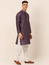 Load image into Gallery viewer, Men&#39;s Collar Embroidered Kurta Pyjama Set- Purple
