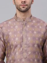 Load image into Gallery viewer, Men&#39;s Pink Collar Embroidered Woven Design Kurta Pajama
