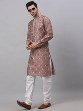 Load image into Gallery viewer, Men&#39;s Pink Collar Embroidered Woven Design Kurta Pajama
