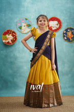 Load image into Gallery viewer, Preorder: Suttis - Yellow And Dark Purple Cotton Halfsaree
