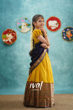 Load image into Gallery viewer, Preorder: Suttis - Yellow And Dark Purple Cotton Halfsaree
