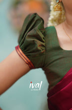 Load image into Gallery viewer, Preorder: Suttis -   Manthalir Green And Reddish Maroon Cotton Halfsaree
