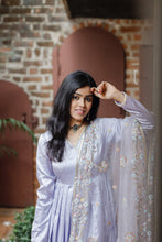 Load image into Gallery viewer, Lavendar Muslin Silk Dress With Net Dupatta
