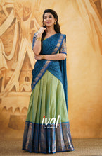 Load image into Gallery viewer, Preorder: Padmaja - Two Tone Sea Green And Blue Cotton Halfsaree
