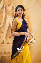Load image into Gallery viewer, Preorder: Padmaja - Yellow And Dark Purple Cotton Halfsaree
