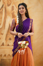Load image into Gallery viewer, Preorder: Padmaja - Orange and Purple Cotton Halfsaree
