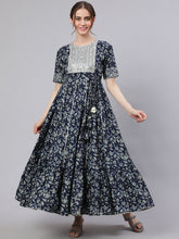 Load image into Gallery viewer, Navy Blue Floral Printed Maxi Dress
