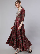 Load image into Gallery viewer, Marroon Floral Printed Maxi Dress
