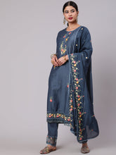 Load image into Gallery viewer, BLUE EMBROIDERED KURTA PANT WITH DUPATTA
