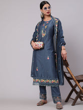 Load image into Gallery viewer, BLUE EMBROIDERED KURTA PANT WITH DUPATTA
