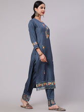 Load image into Gallery viewer, BLUE EMBROIDERED KURTA PANT WITH DUPATTA
