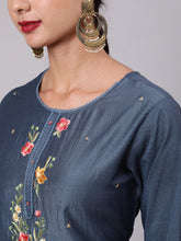 Load image into Gallery viewer, BLUE EMBROIDERED KURTA PANT WITH DUPATTA
