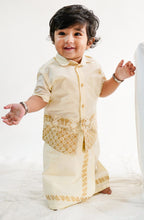 Load image into Gallery viewer, 3 Pc Mundu Dhoti Shirt Set-Cream
