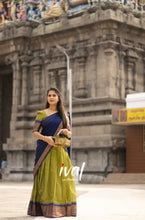 Load image into Gallery viewer, Preorder: Padmaja - Light Green  and Blue Cotton Halfsaree
