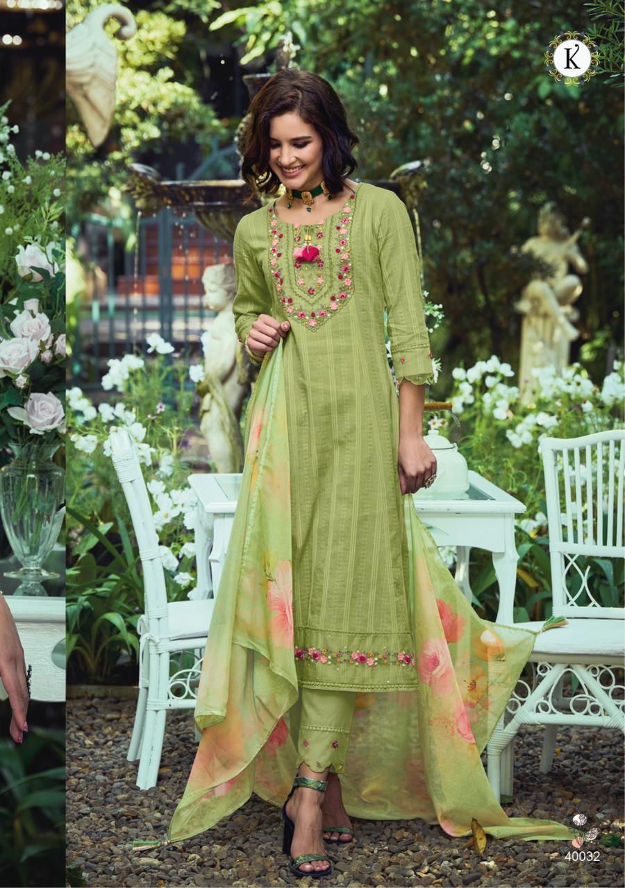 Green Floral Embroidered Cotton Suit Set with Dupatta