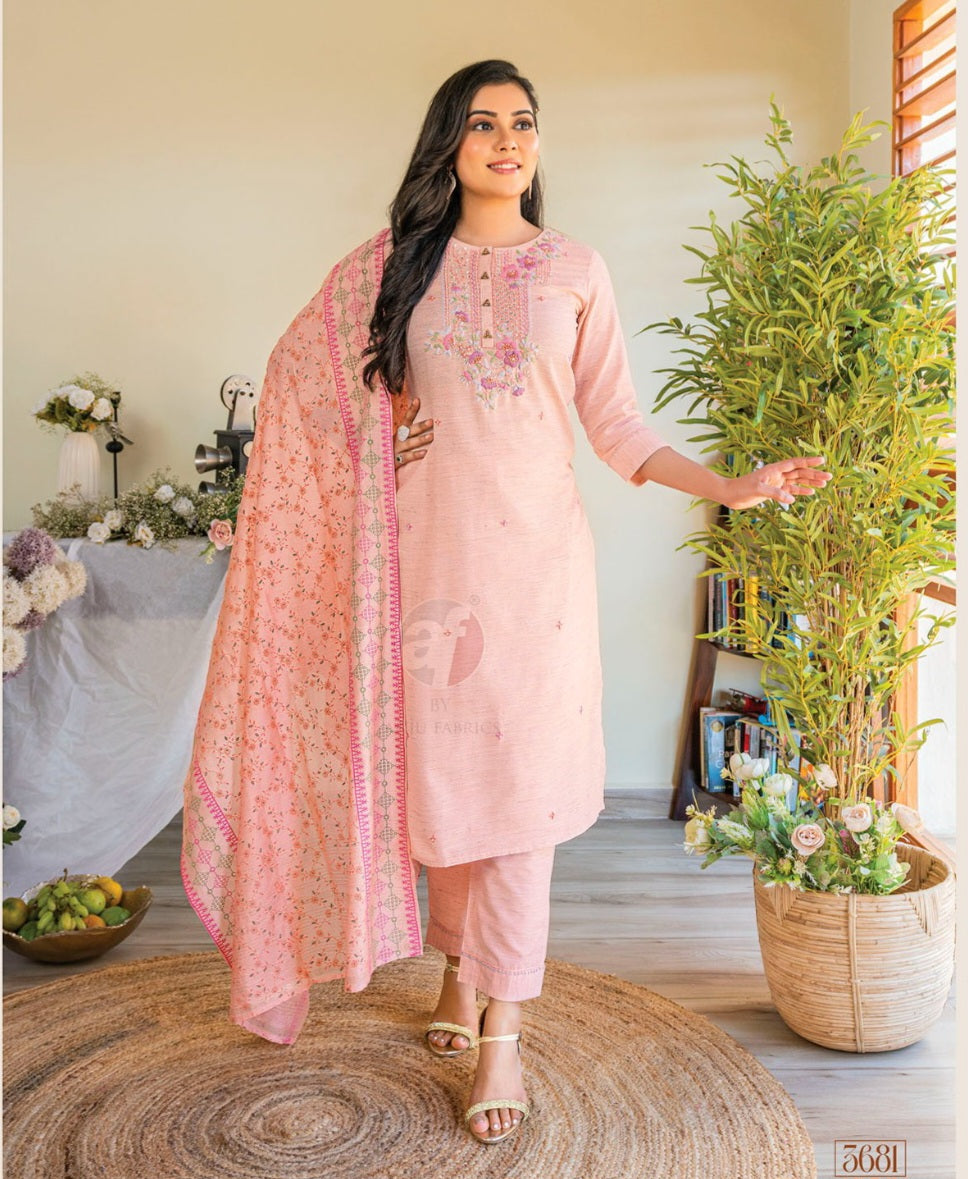 Anju - Peach Cotton Suit Set with Dupatta