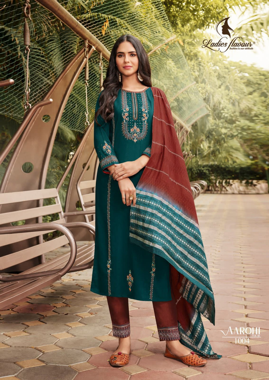 Aarohi Chinnon Suit Set with Dupatta - Dark Teal