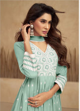 Load image into Gallery viewer, Lakhnawi  Embroidered Anarkali Suit Set - Sea Green
