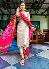 Load image into Gallery viewer, Preorder: Ivory brocade set with Bandhani Dupatta
