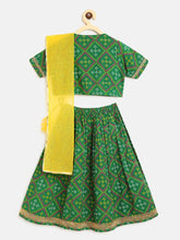 Load image into Gallery viewer, Girls Green Printed Bandhani Lehenga Set
