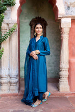 Load image into Gallery viewer, Preorder: Afsana Teal Blue Silk Suit Set
