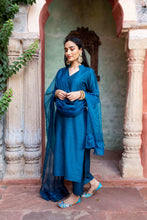 Load image into Gallery viewer, Preorder: Afsana Teal Blue Silk Suit Set
