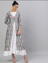 Load image into Gallery viewer, Grey &amp; White Ikat Handloom Woven Design Layered Maxi
